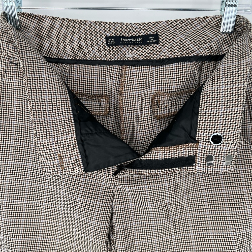 Zara Basic Houndstooth Tan Ankle Pants Flat Front… - image 8
